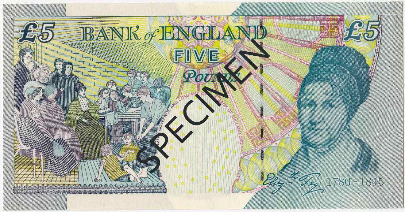Elizabeth Fry on the 5 pound bank note