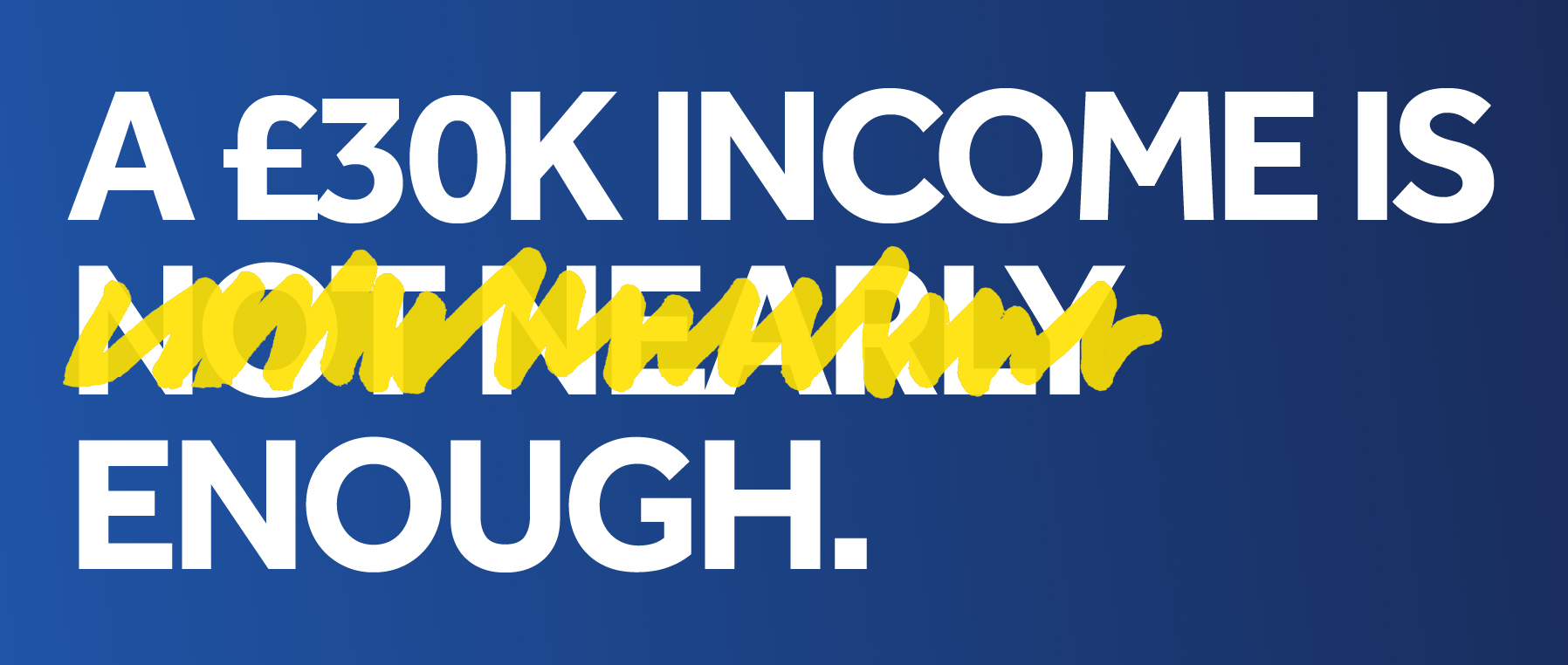 The words 'A 30k income is not nearly enough.' 'Nearly enough' is crossed out